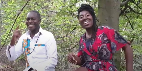 Man and woman laughing