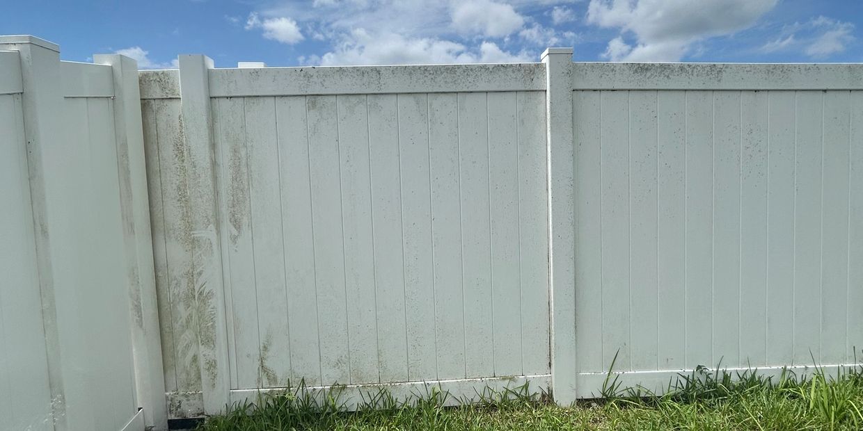 Fence cleaning in Tampa Bay restoring vinyl and wood fences with soft wash system