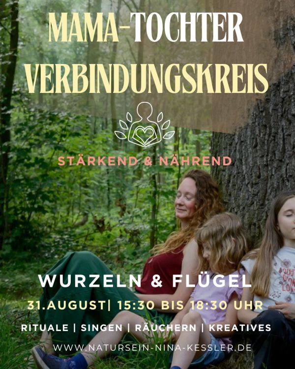 Mama-Tochter Verbindungskreis im Wald, entspannte Atmosphäre.