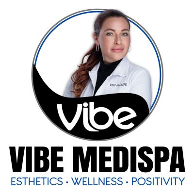 Logo of Vibe Medispa featuring a woman and text.