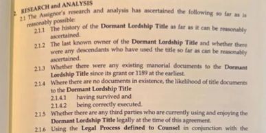 Text discussing Dormant Lordship Title research and analysis.