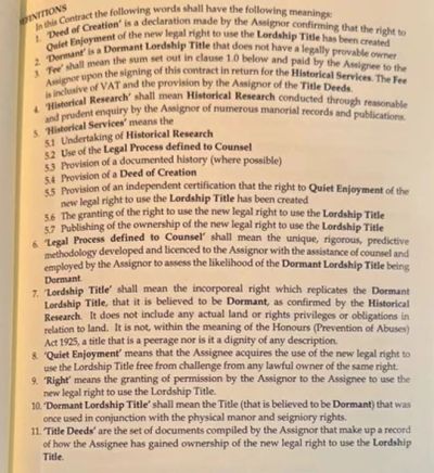 Definitions of terms related to Lordship Title and Dormant status in legal research.