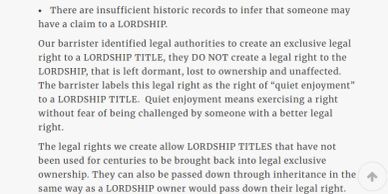 Text explaining legal rights related to LORDSHIP titles.