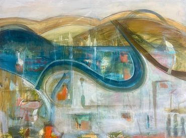 BEAUTIFUL SORROW is acrylic with mixed-media on 48x36" - 1.5" stretched canvas. 