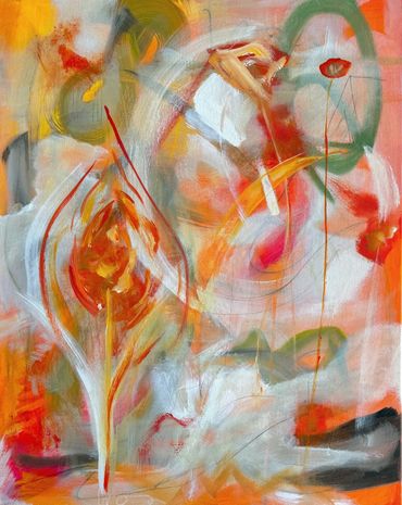 FROM BLOOM TO LEAF no. 1 is part of the 48x30" diptych, acrylic with mixed media.