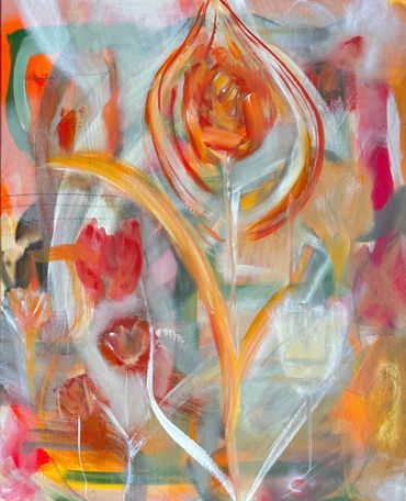 FROM BLOOM TO LEAF no. 2 is part of the 48x30" diptych, acrylic with mixed media.
