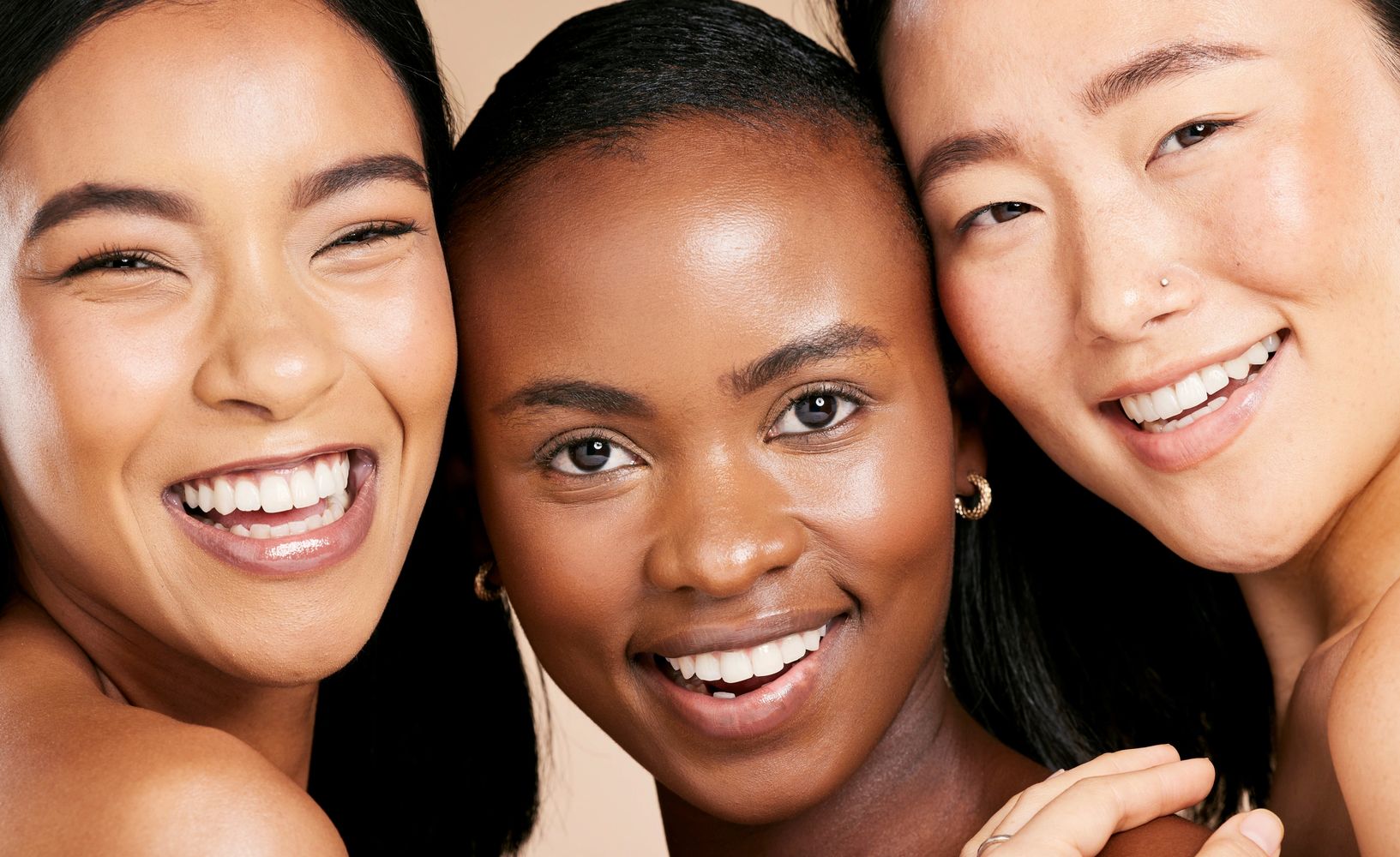 Three happy women of different skin types  looking forward to go to Counterclock skin in Milton.