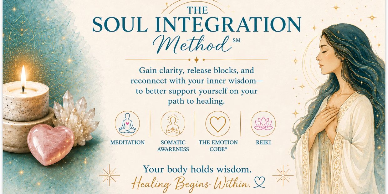 Illustration promoting the Soul Integration Method for healing and inner wisdom.