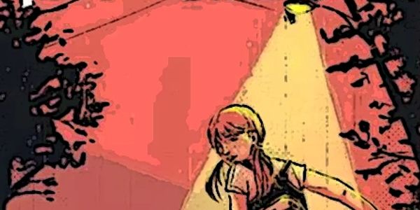 Girl under a streetlight at night.