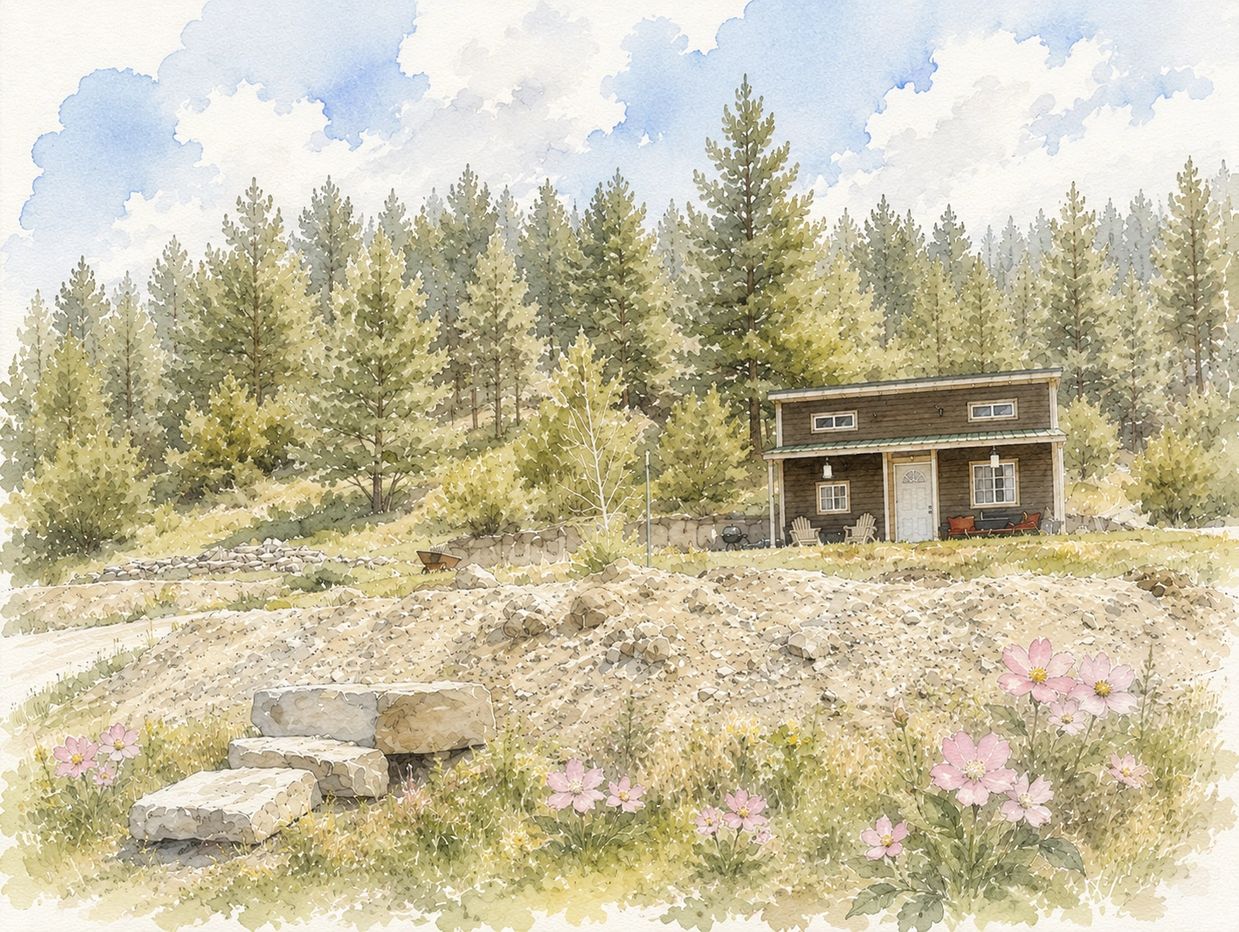 Watercolor painting of a small cabin in Montana.
