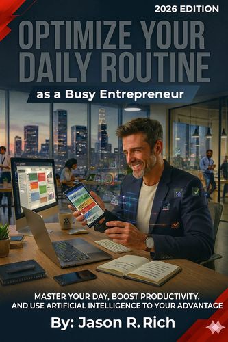 Busy entrepreneur optimizes daily routine using AI tools in modern office.