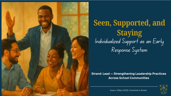 A diverse group engaged in a leadership support discussion.