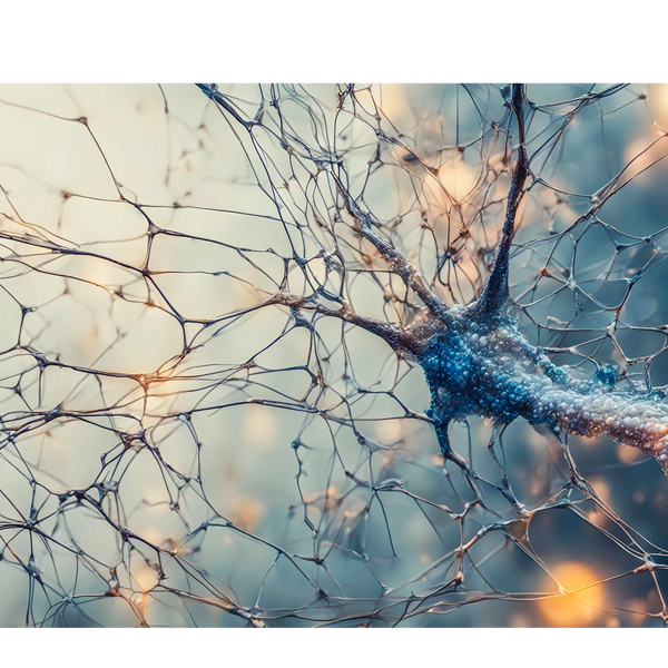 Detailed close-up of a neuron with branching dendrites and glowing synapses.