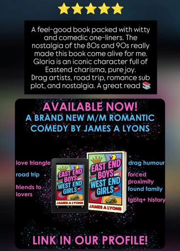 Promoting a new M/M romantic comedy book filled with 80s-90s nostalgia and diverse themes.