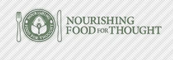 Logo featuring a fork and knife with the text Nourishing Food for Thought.