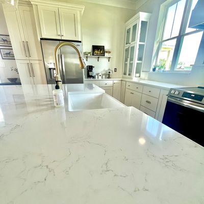 white countertops with gold accents