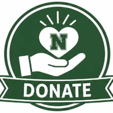 Green donate symbol with hand and heart.