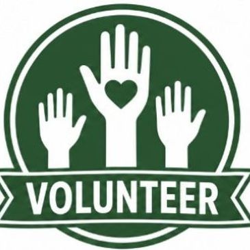 Volunteer logo with three hands and a heart.