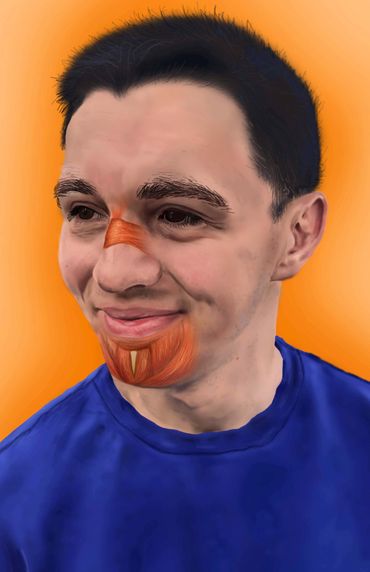 Digital rendering of Seth with muscles of the nose and chin showing. 