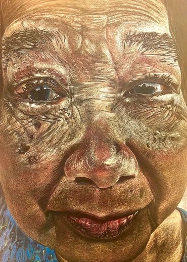 Portrait of my grandma, Maleewan, rendered in colored pencil. 