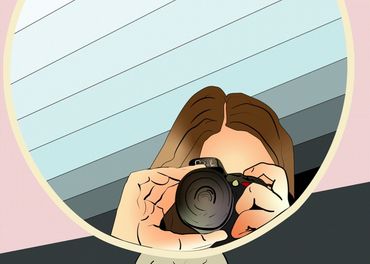 Illustration done with color patterns and gradients. 