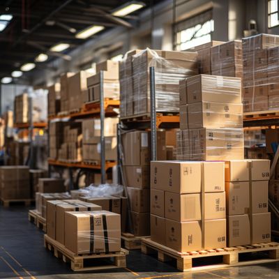 Palletized air cargo prepared for airport handling