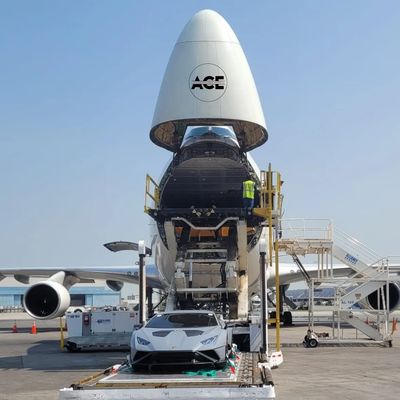 Cargo aircraft being loaded for an international air freight shipment