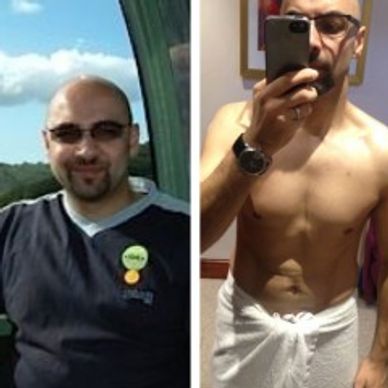 Before and after weight loss transformation of a man.