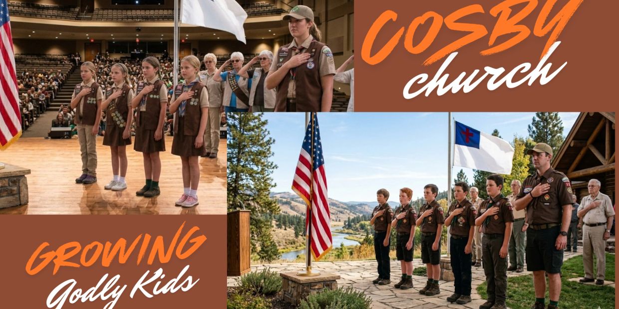 Kids and adults pledging allegiance at Cosby Church events.