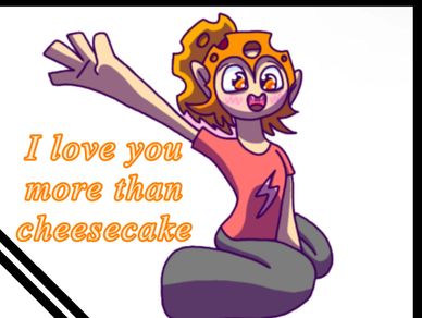 Cartoon character with cheese head saying love message.