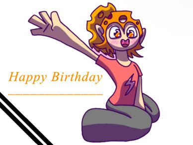 Cartoon character saying Happy Birthday.