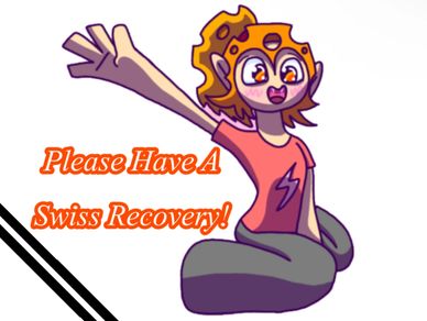 Cartoon character wishing a Swiss recovery.