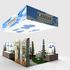 custom printed large hanging display, custom faux stone display shelving, back lit fabric displays, 