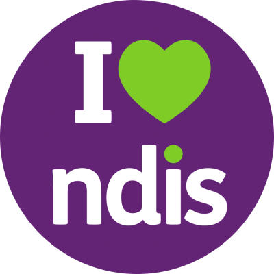Logo with text 'I love ndis' on a purple background.