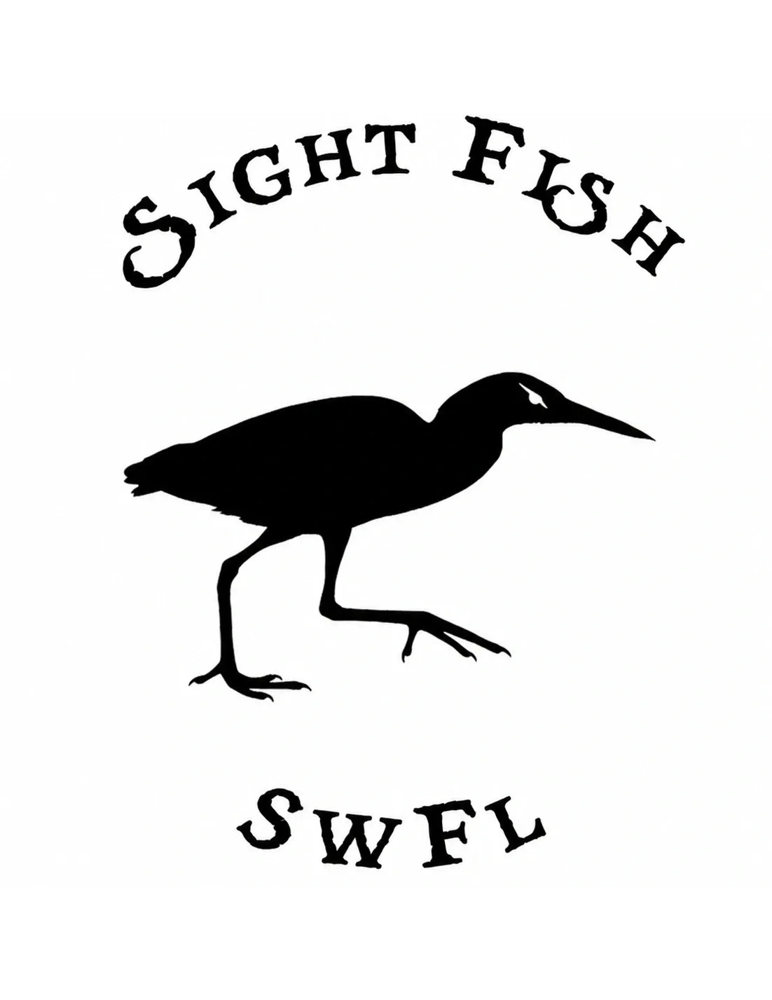 Black silhouette of a heron with text 'SIGHT FISH SWFL'.