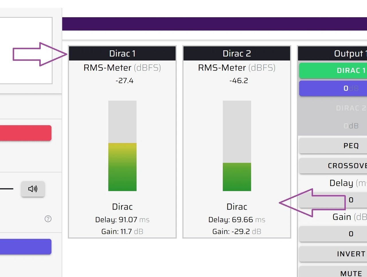 Diagram 5.  The input panel of Device Console for a Dirac enabled unit