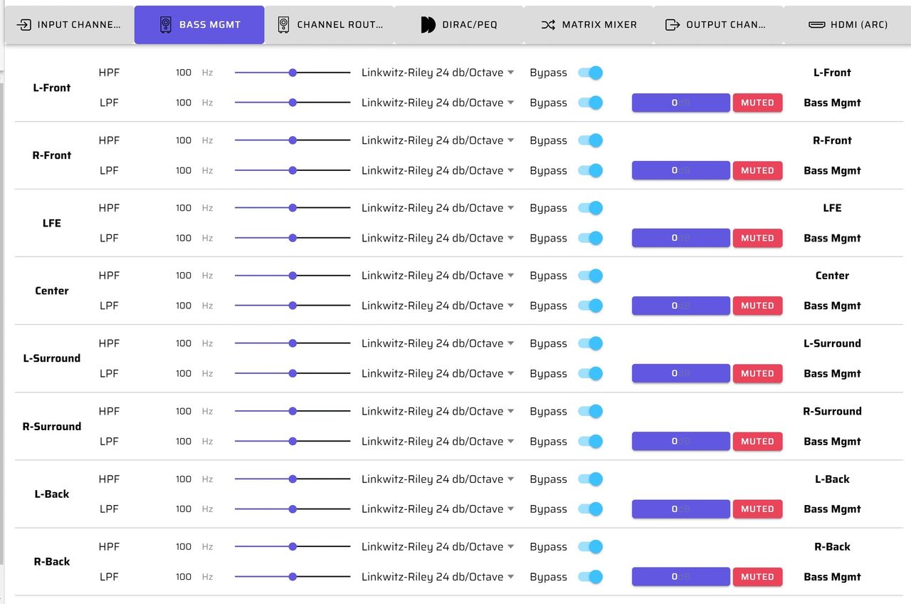 Diagram 6.  Configuration controls on the Bass Management page