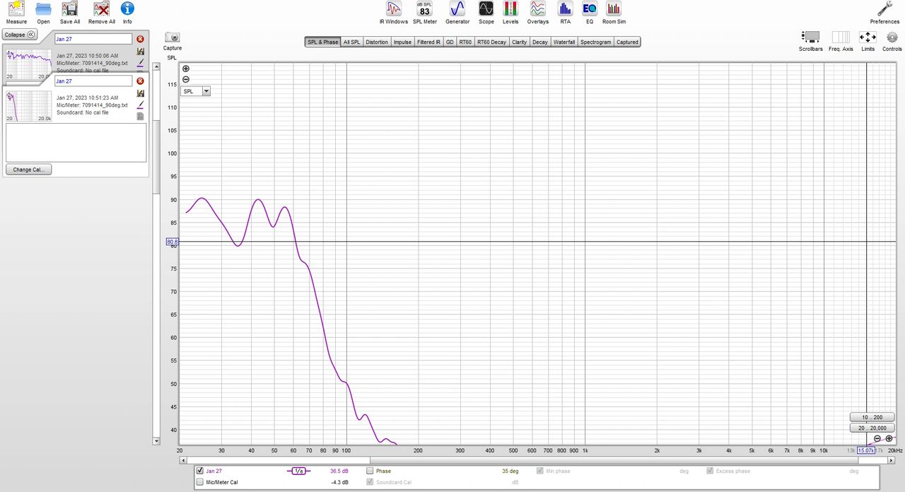 Diagram 6.  The subwoofer sweep measurement verifies the unit, but also helps identify physical room vibrations