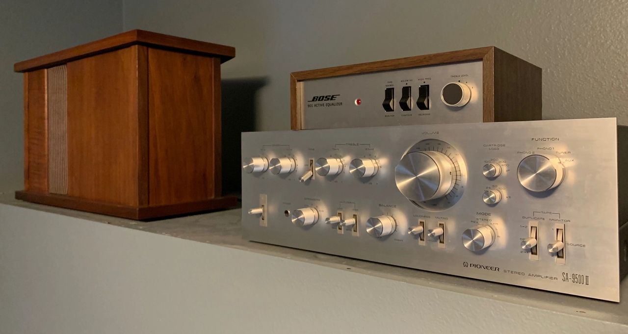 Classic Bose 901 Continental speaker with OEM equalizer and vintage Pioneer amplifier