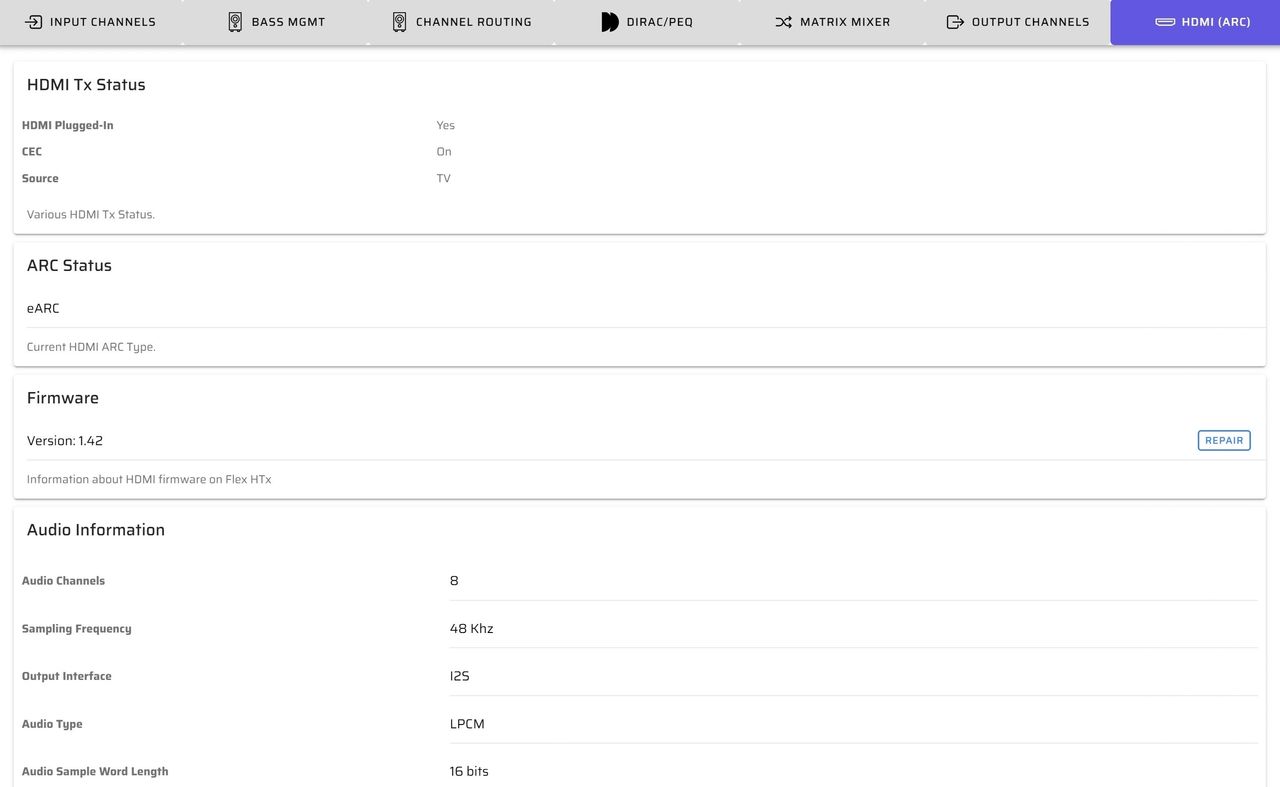 Diagram 11. Verify that your TV is sending 7.1 channel LPCM using the HDMI (ARC) page