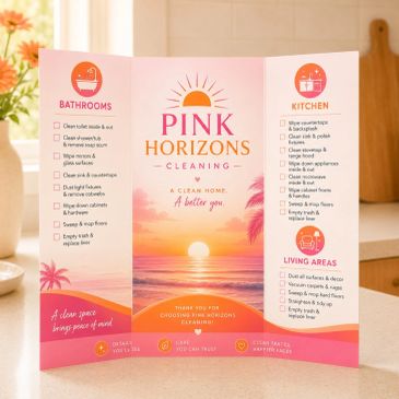 Cleaning service checklist brochure for Pink Horizons Cleaning.