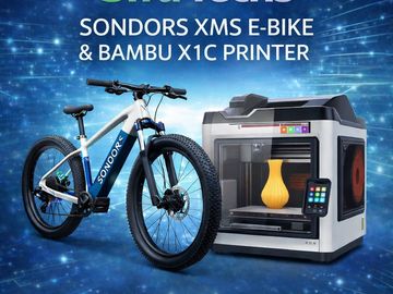 Sondors XMS electric bike and Bambu X1C 3D printer showcased together.