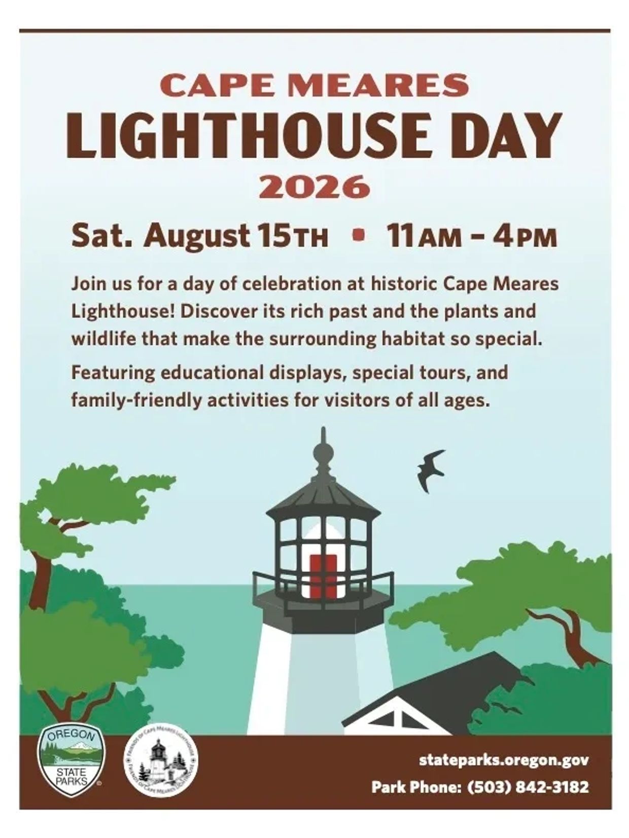Cape Meares Lighthouse Day celebration on August 15, 2026.