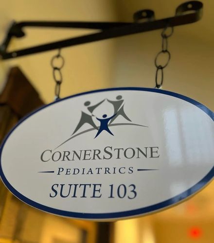 Cornerstone Pediatrics Office entrance sign, Suite 103 in Chesapeake, VA