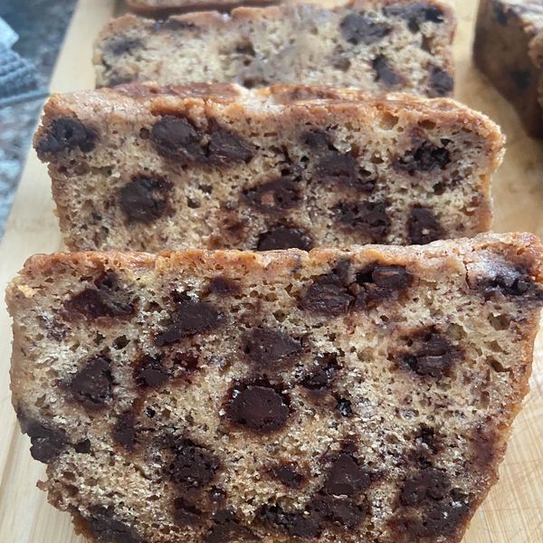 Slices of chocolate chip banana bread.