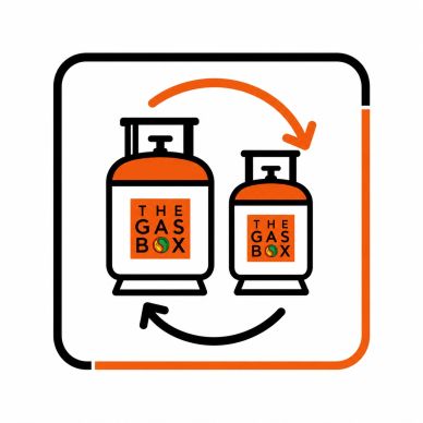 Two gas cylinders with arrows indicating exchange or refill.