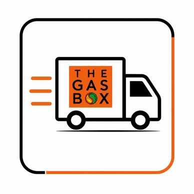 Delivery truck logo with 'THE GAS BOX'.