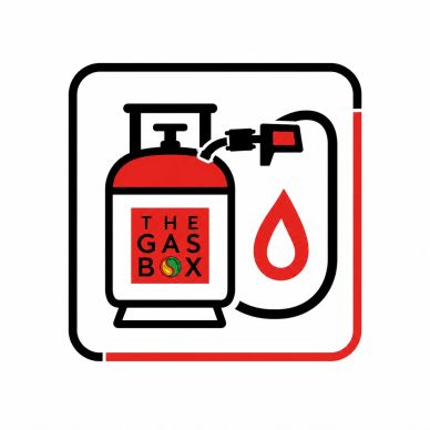 Logo of a gas cylinder with a flame symbol.