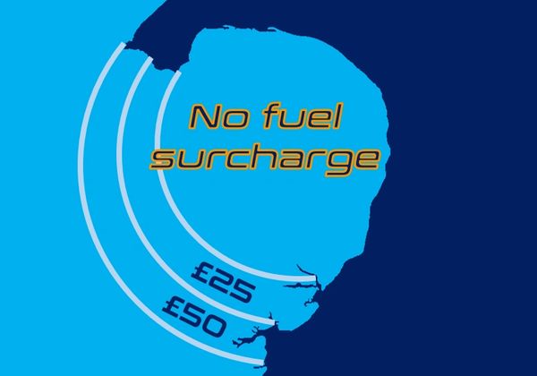 Graphic advertising no fuel surcharge.