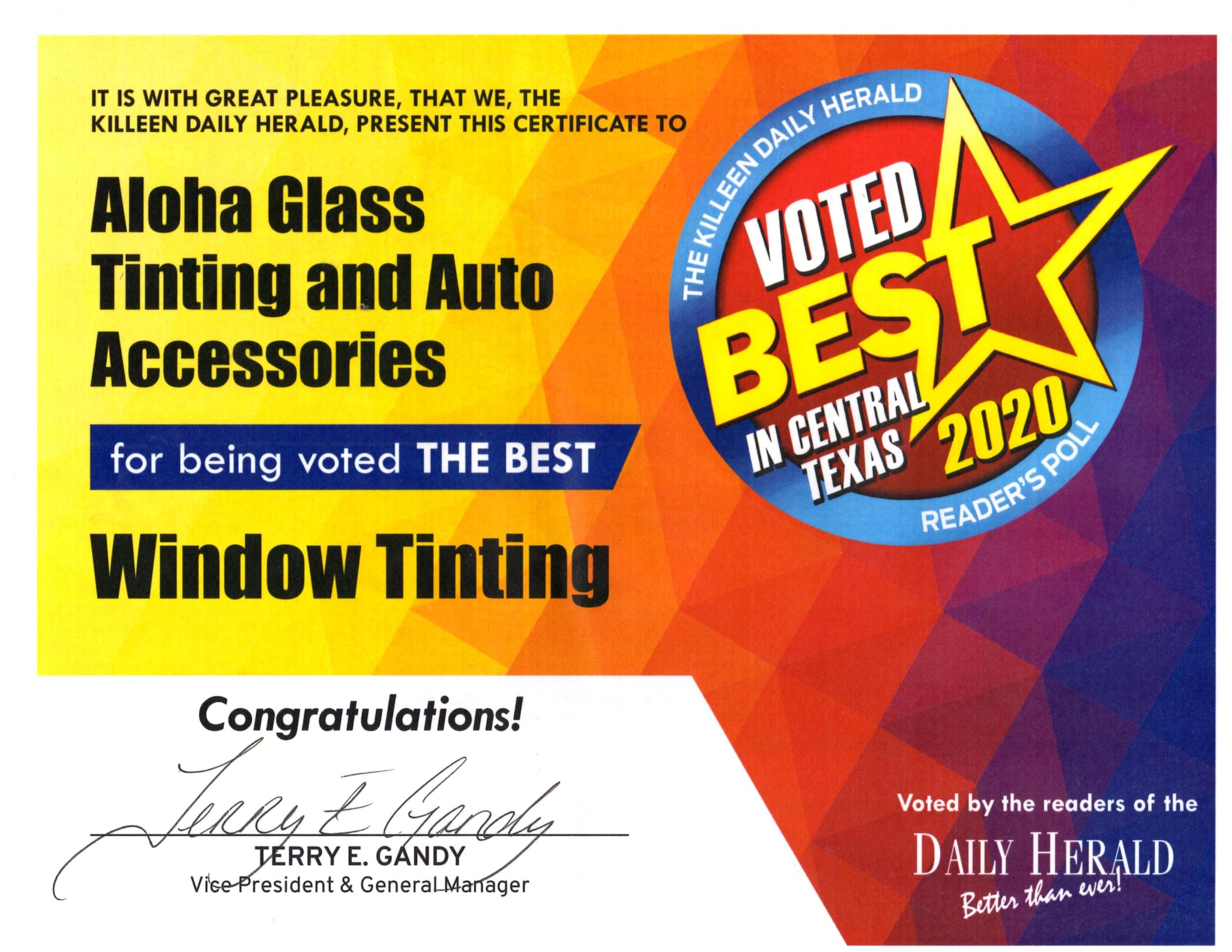 Aloha Glass Tinting and Auto Accessories best in central Texas 2020. Window Tint, audio. Killeen.